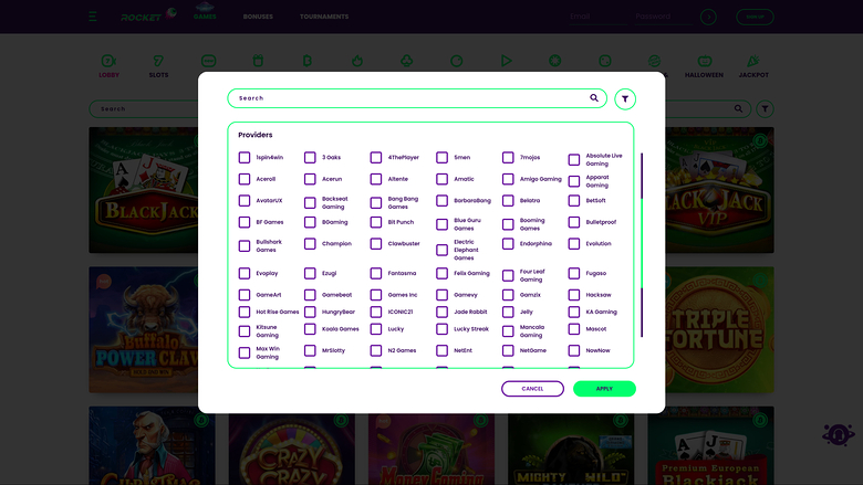 Développeurs de jeux de Casino Rocket sur ordinateur