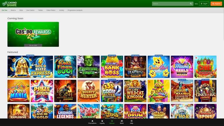Page d'accueil de Casino Share pour ordinateur de bureau