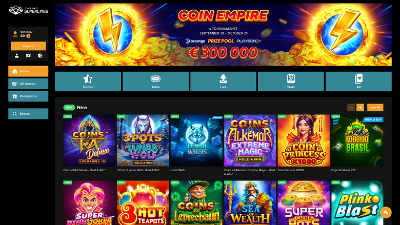 Page d’accueil de Casino Superlines sur ordinateur