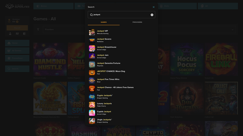 Jackpot de Casino Superlines sur ordinateur