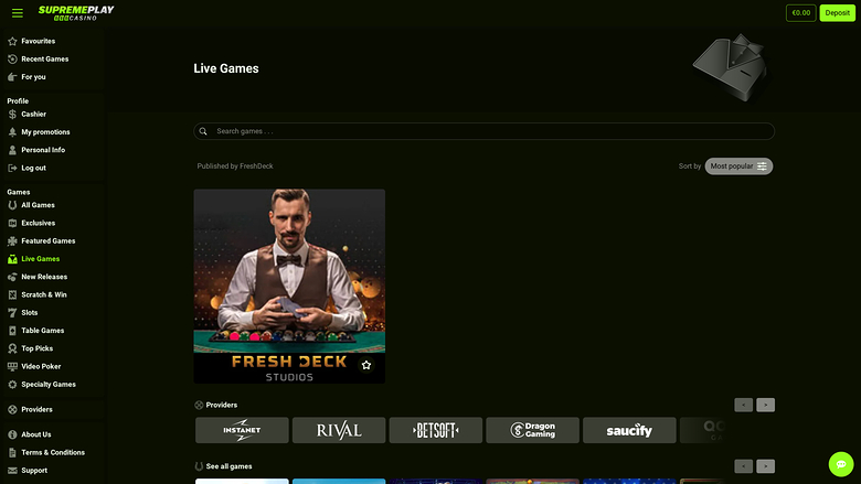 Croupier en direct de Casino Supreme Play sur ordinateur