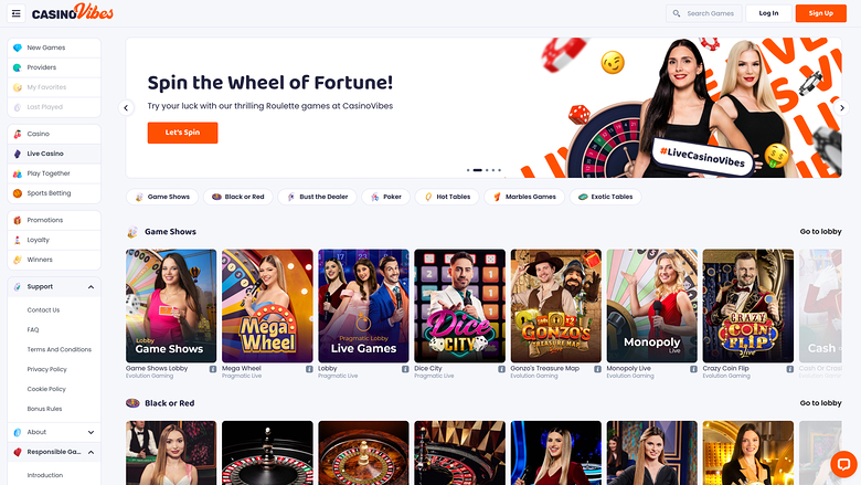 Croupier en direct de Casino Vibes sur ordinateur