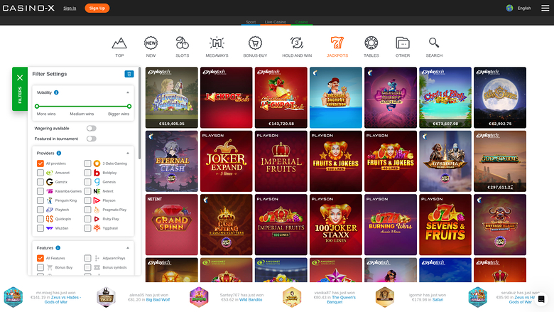 Casino X Desktop-Jackpot