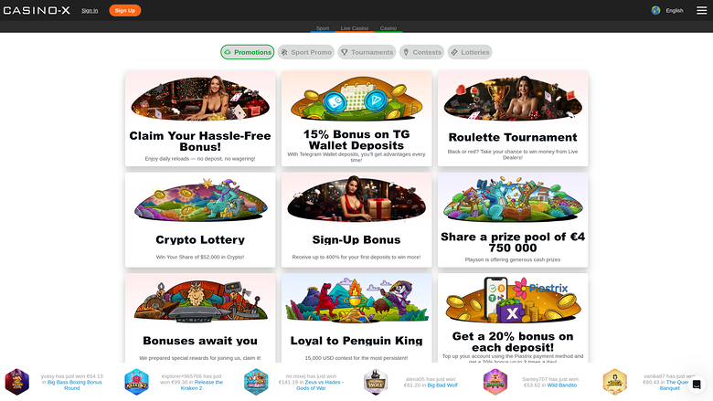 Casino X Desktop-Aktionen