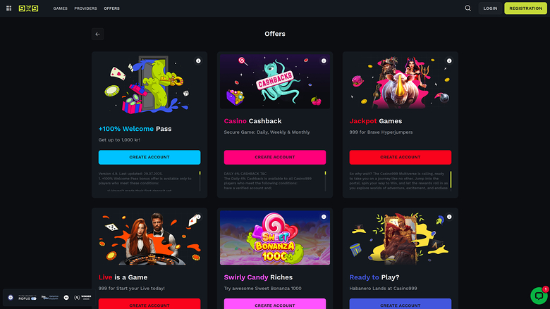 Promotions de Casino999 sur ordinateur