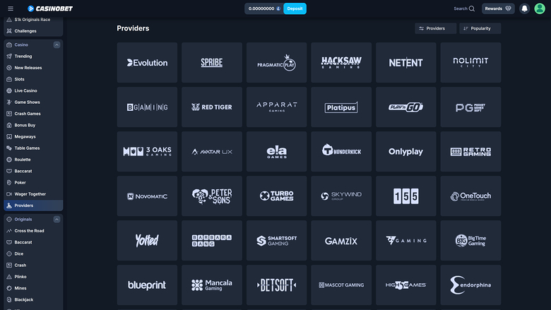 Développeurs de jeux de Casinobet sur ordinateur