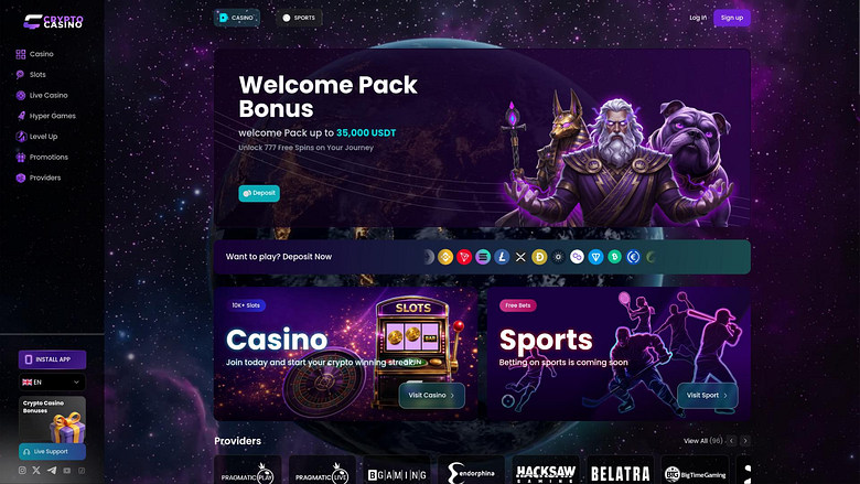 Главная страница CasinoCrypto.io