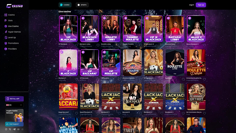 Страница с живыми дилерами на CasinoCrypto.io