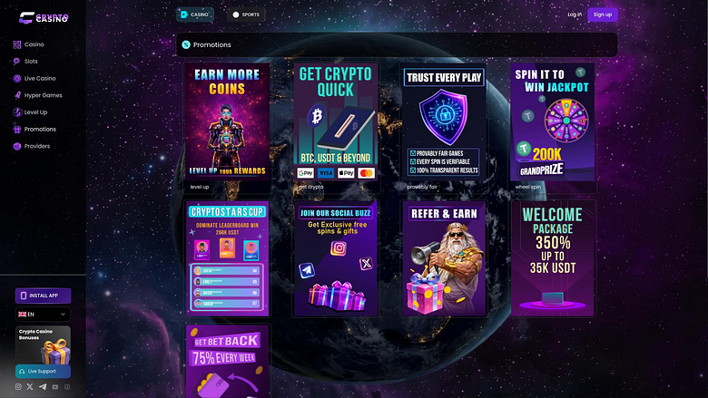 Страница акций CasinoCrypto.io