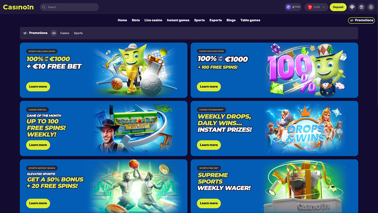 Promotions de Casinoin sur ordinateur