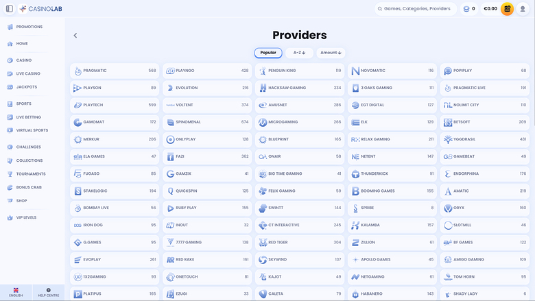 Sviluppatori di giochi di CasinoLab su desktop