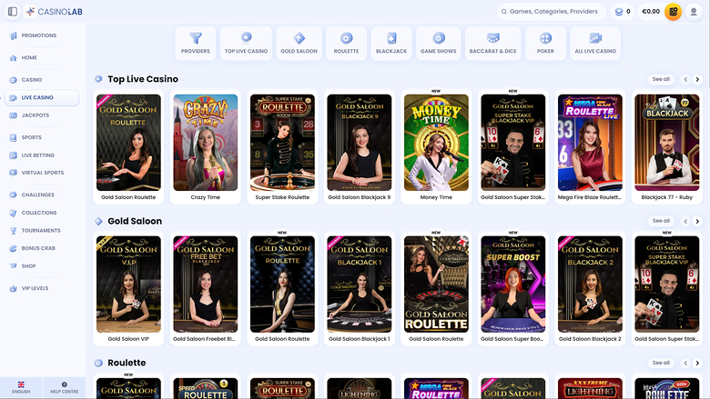 Casinò live con croupier di CasinoLab su desktop