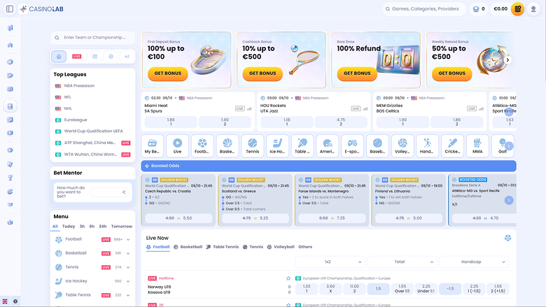 Sport in diretta di CasinoLab su desktop