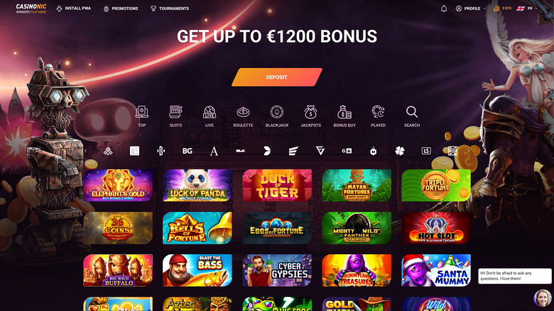 Page d’accueil de Casinonic Casino bureau