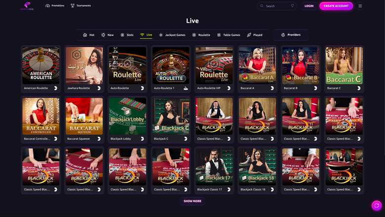 CasinoRex live dealer desktop
