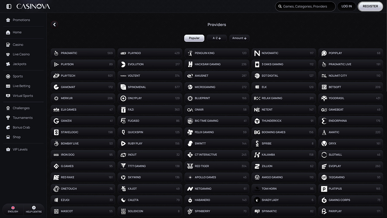 Développeurs de jeux de Casinova Casino bureau