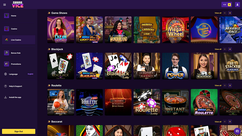 CasinoVice avec croupier en direct sur ordinateur