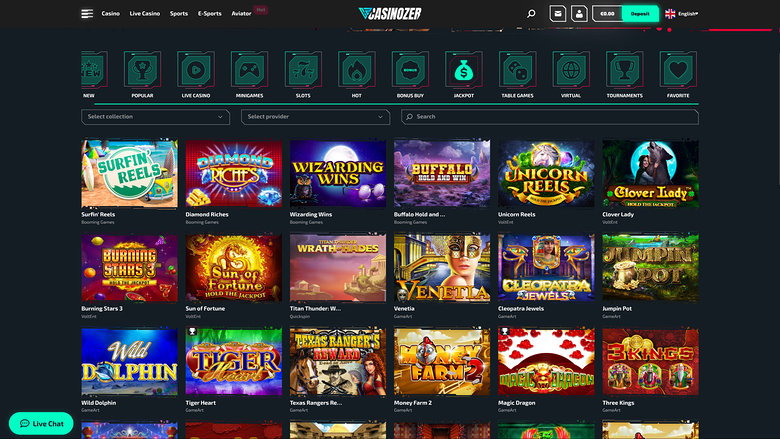 Jackpot di Casinozer desktop