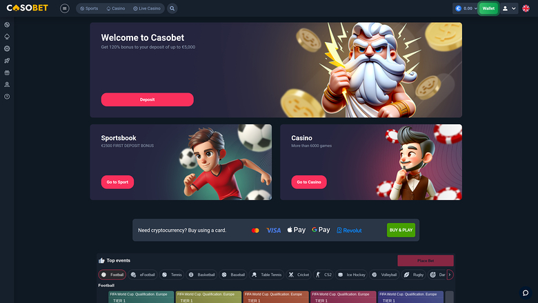 Casobet Casino Desktop-Startseite