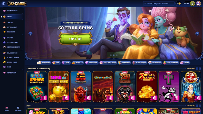 Casombie Casino Desktop Homepage Image