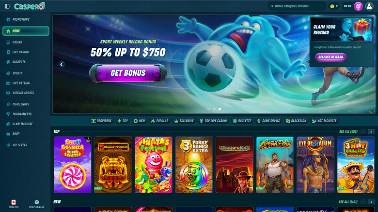 Caspero Casino Homepage Desktop