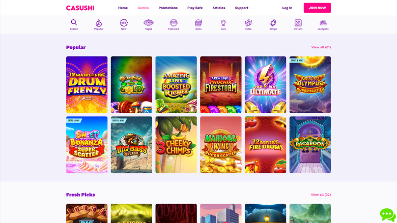 Juegos de Casushi Casino Versión de Escritorio