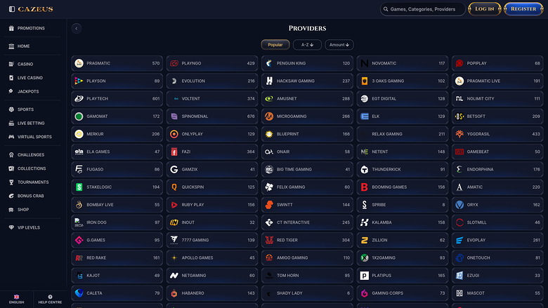 Développeurs de jeux du casino Cazeus Bureau