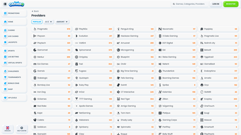 Desarrolladores de juegos de Cazimbo Casino Escritorio
