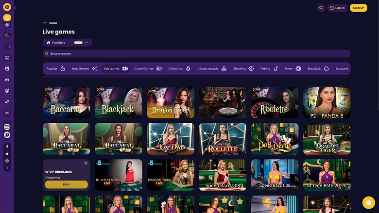 Página de crupier en vivo de CazzyGames Casino