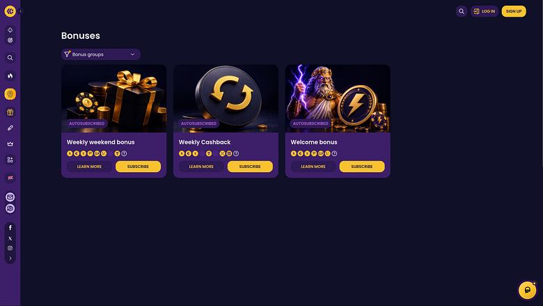 Página de promociones de CazzyGames Casino