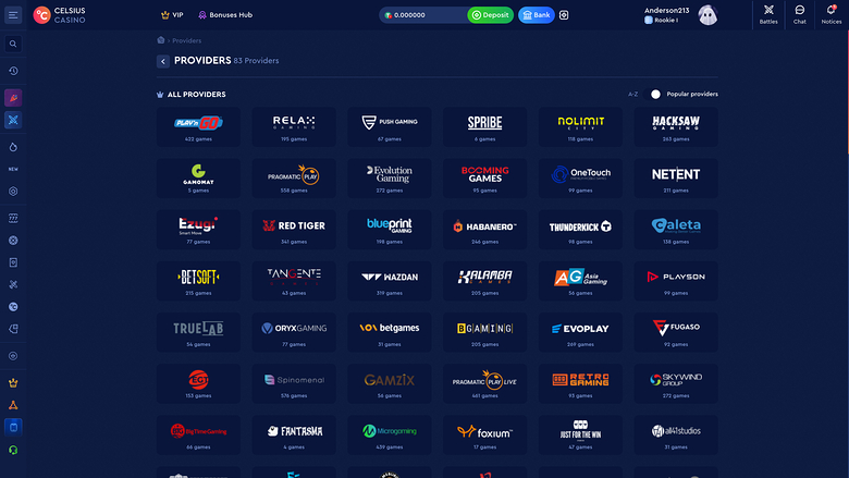 Sviluppatori di giochi del Celsius Casino Desktop