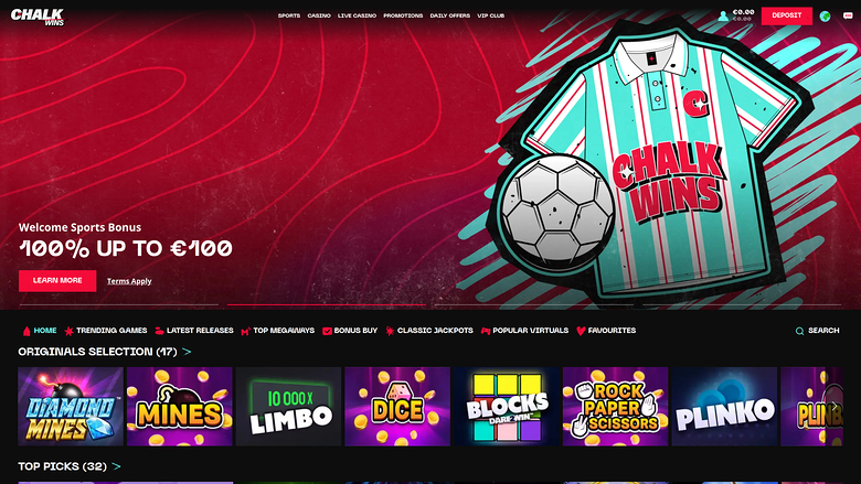 ChalkWins Casino Homepage Desktop