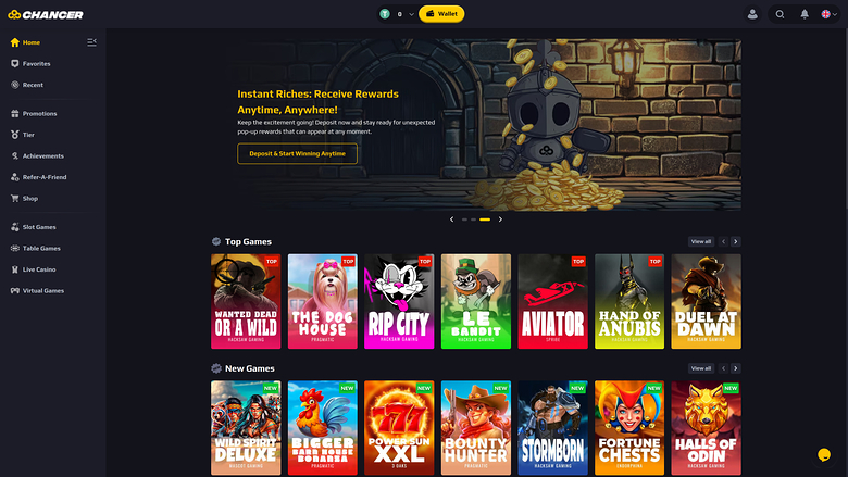 Page d’accueil du casino Chancer Bureau