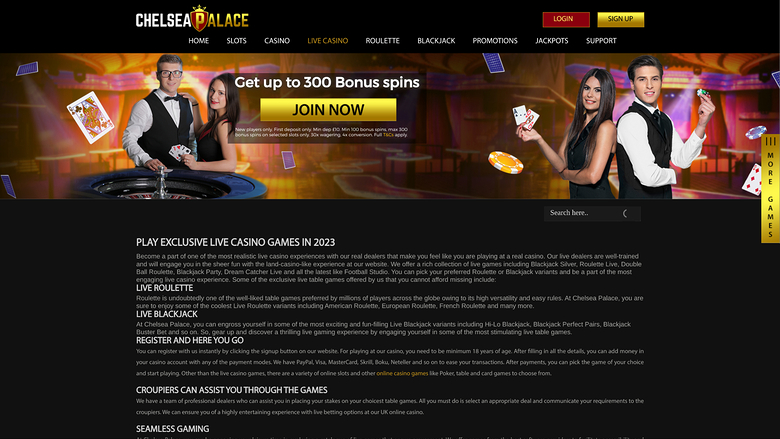 Croupier en direct de Chelsea Palace Casino bureau