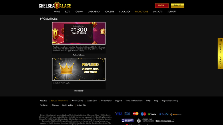 Promotions de Chelsea Palace Casino bureau