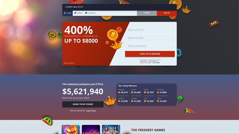 Page d’accueil de Cherry Jackpot Casino bureau