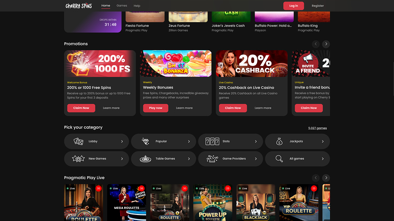 Promociones de Cherry Spins escritorio