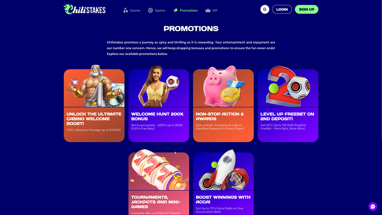 Promotions de ChiliStakes Casino sur ordinateur