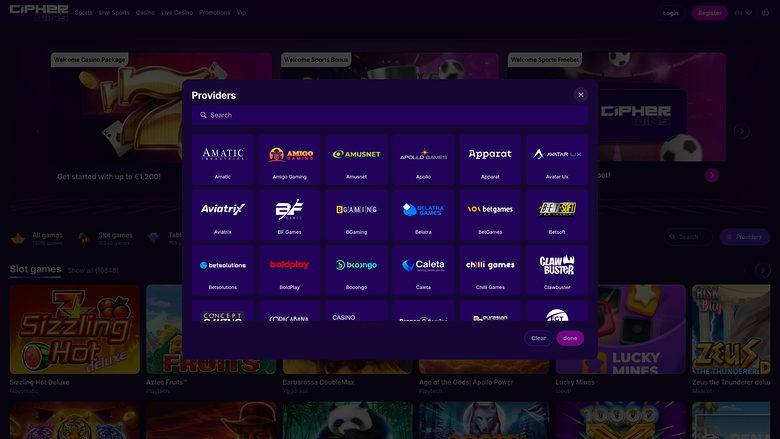 Sviluppatori di giochi del CipherWins Casino Versione desktop
