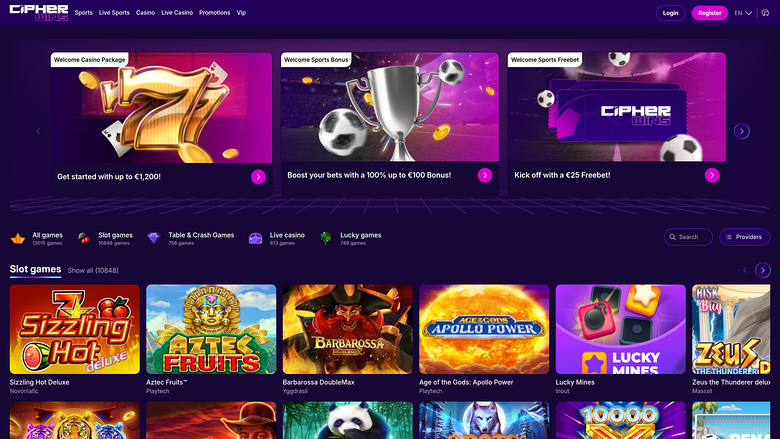 Pagina iniziale del CipherWins Casino Versione desktop