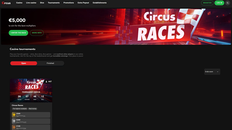 Circus.be Casino Desktop-Turniere