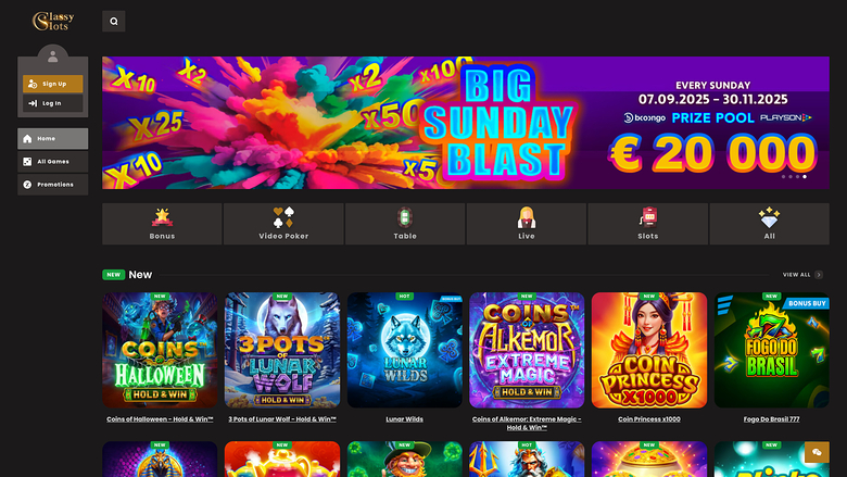 Page d’Accueil du Casino Classy Slots Bureau