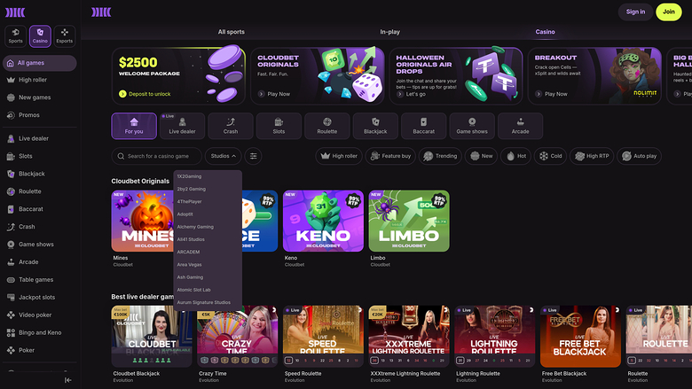 Développeurs de Jeux du Casino Cloudbet Bureau