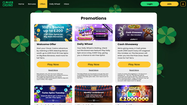 Promotions du Casino Clover Bureau