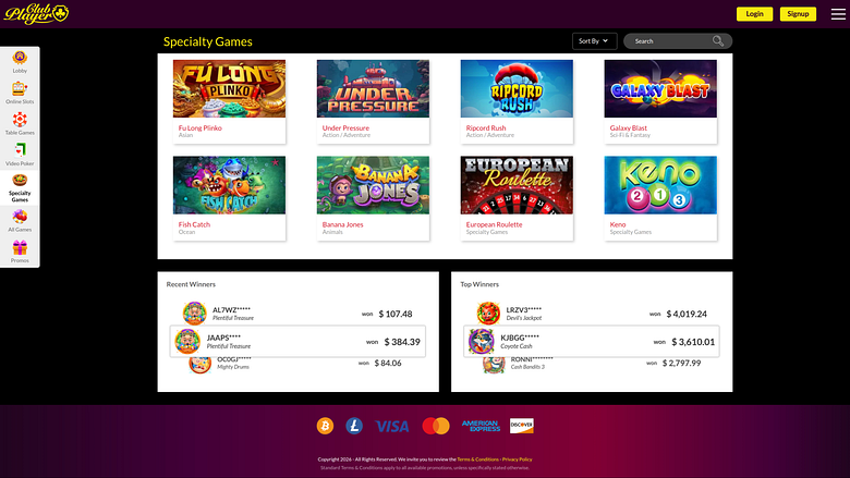 Juegos especiales de escritorio del casino Club Player