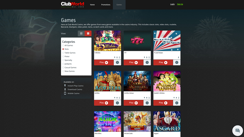 Jeux du Casino Club World Bureau