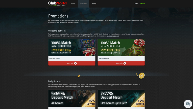 Promotions du Casino Club World Bureau