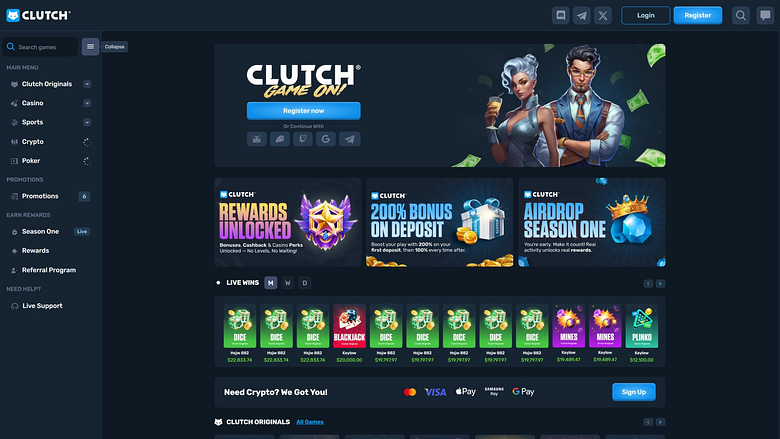Clutch Casino Desktop-Startseite