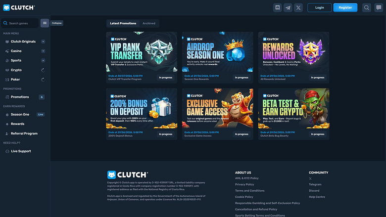 Clutch Casino Desktop-Aktionen