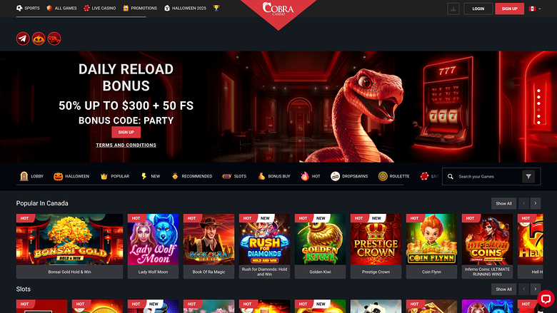 Cobra Casino Homepage Desktop